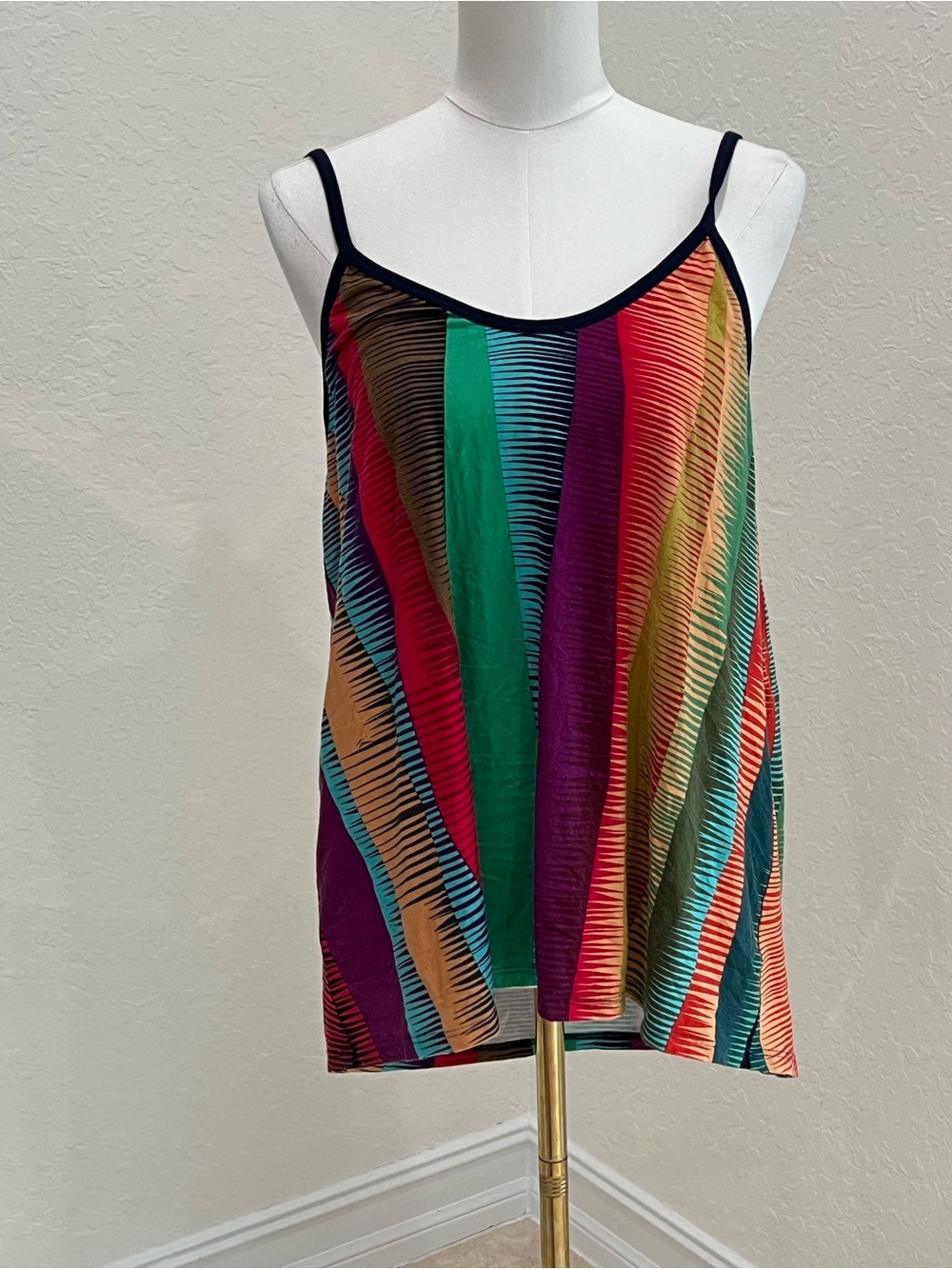 Trina Turk Multicolor Vertical Stripe Camisole with Black Trim